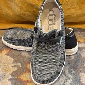 Hey Dude Black and White Knit Shoes